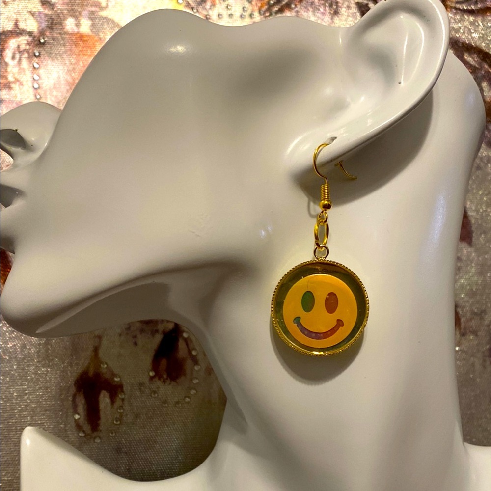 Handcrafted Gold Smiley Face Earrings